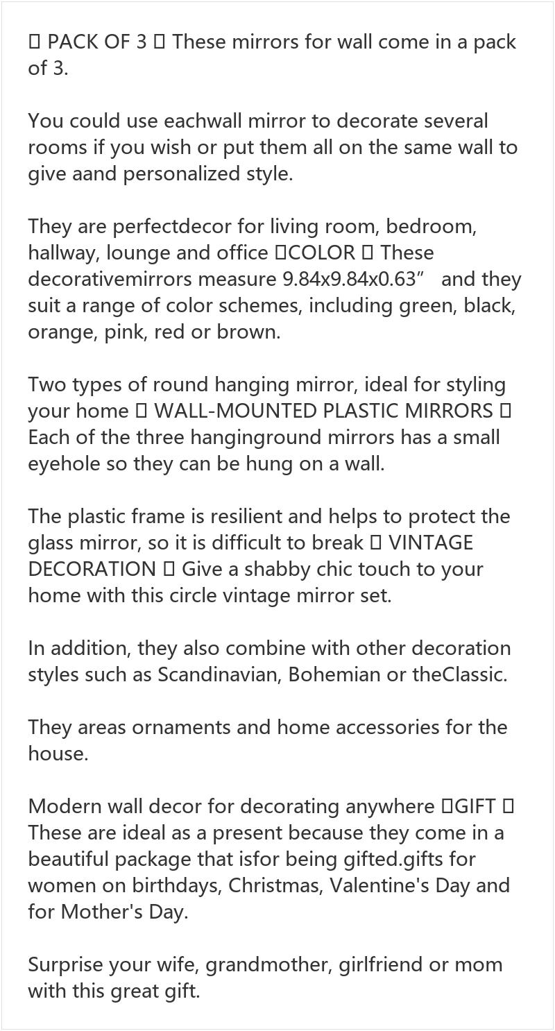 Pack of 3 Round Wall Mirrors for Bedroom Living Room Decor, Minimalist Vintage Chic Circle Mirrors for Home Decor, Housewarming Gift for Women Mom