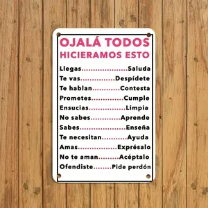 Spanish Inspirational Quotes Metal Sign, 7.87x11.81inch, Pre-Drilled Holes for Easy Hanging - High-Quality Tinplate Wall Decor - "Ojalá Todos Hicieramos Esto" Poster Board - Ideal for Home & Office