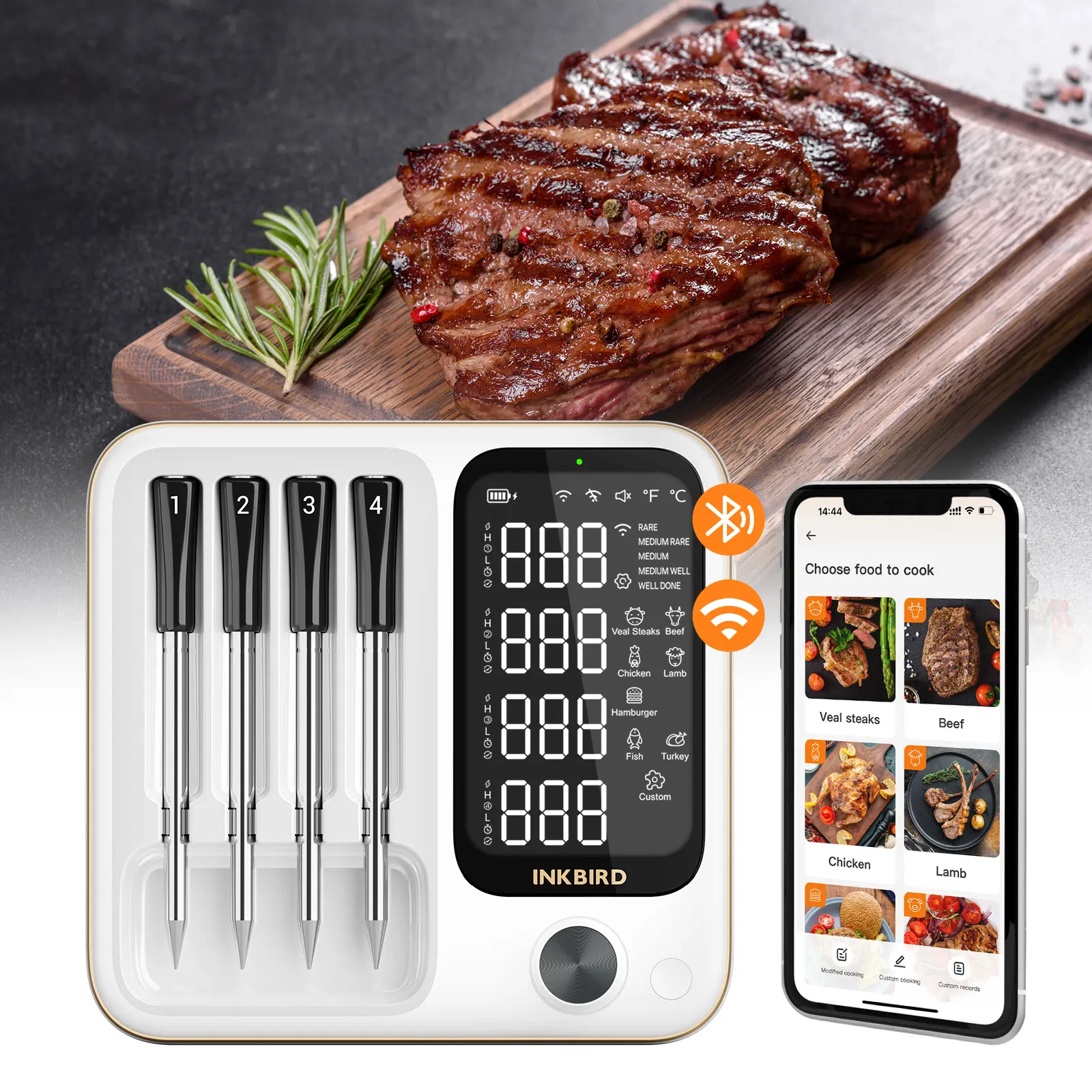 INKBIRD Meat Thermometer，Wireless Wifi Bluetooth Thermometer with 4 Probes，for Rotisserie Grill Oven,Waterproof，Kitchen Utensils- tiktokshopstockup
