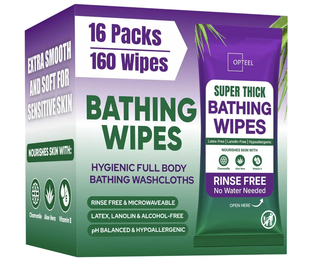 Super Thick Bath Wipes for Adults, No Rinse Full Body Shower Wipes, Extra Large Disposable Bathing Wet Wipes, 160 Count Box