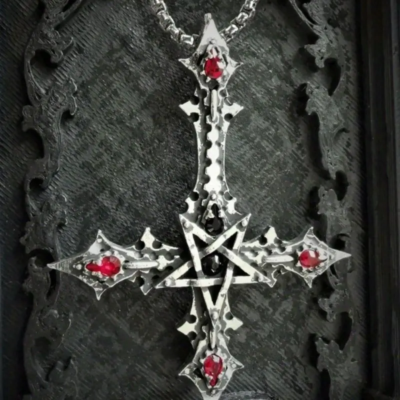 Men's Gothic Cross Star Necklace, Silver-Tone Punk Jewelry with an Adjustable Cuban Link Chain for Party & Daily Wear, Silver Cross Necklaces, One-Piece