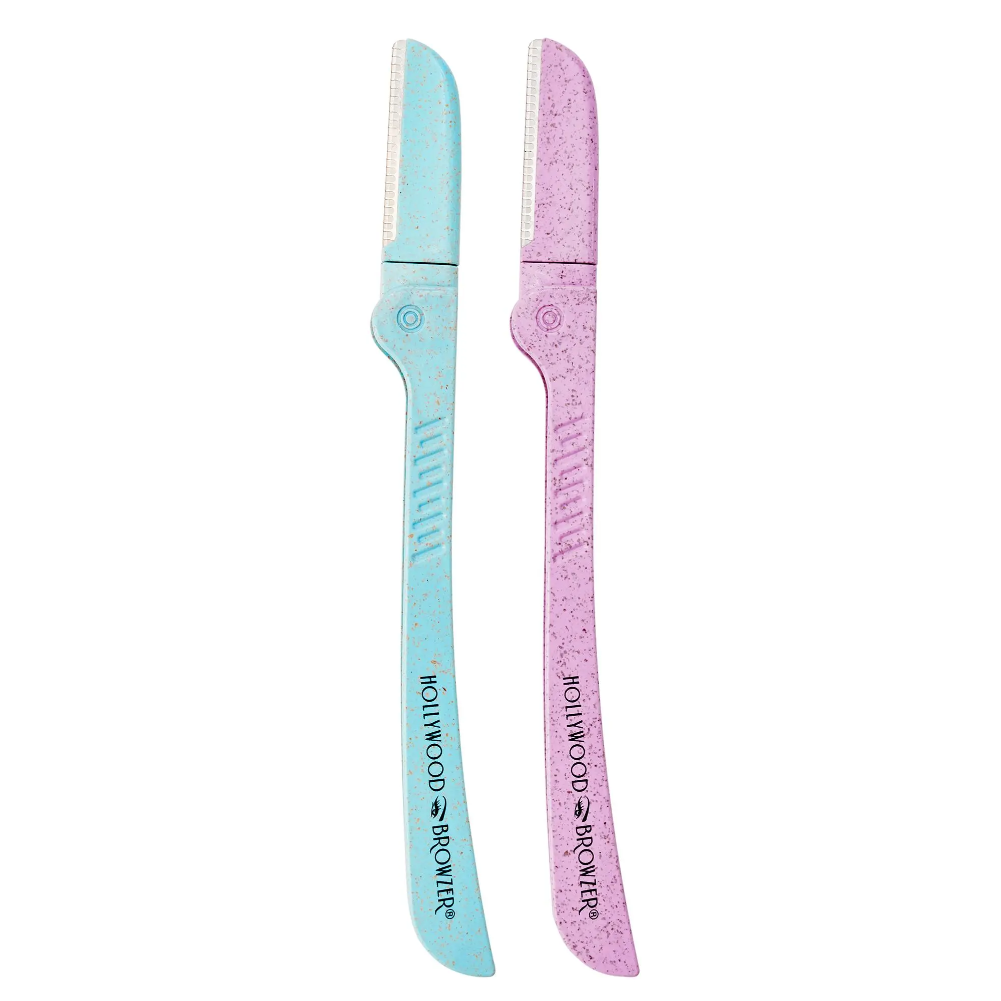 Hollywood Browzer Hair Removal and Dermaplaner Duo - Peach Fuzz and Eyebrow Razor for Women - Eyebrow Grooming Kit - Aquamarine, Rose Quartz - 2 pc
