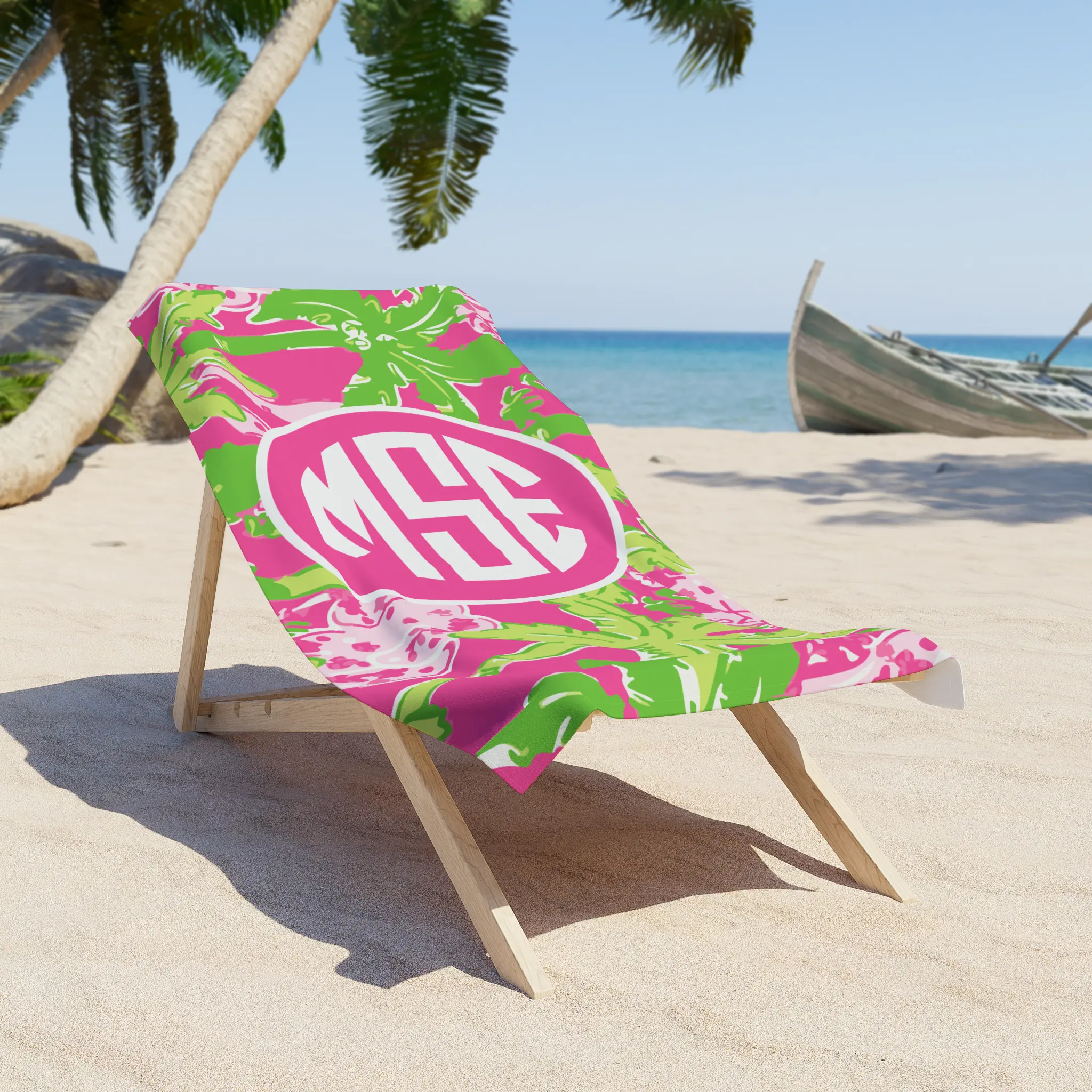 Patterned Monogram Beach Towel - Personal Cotton Gift