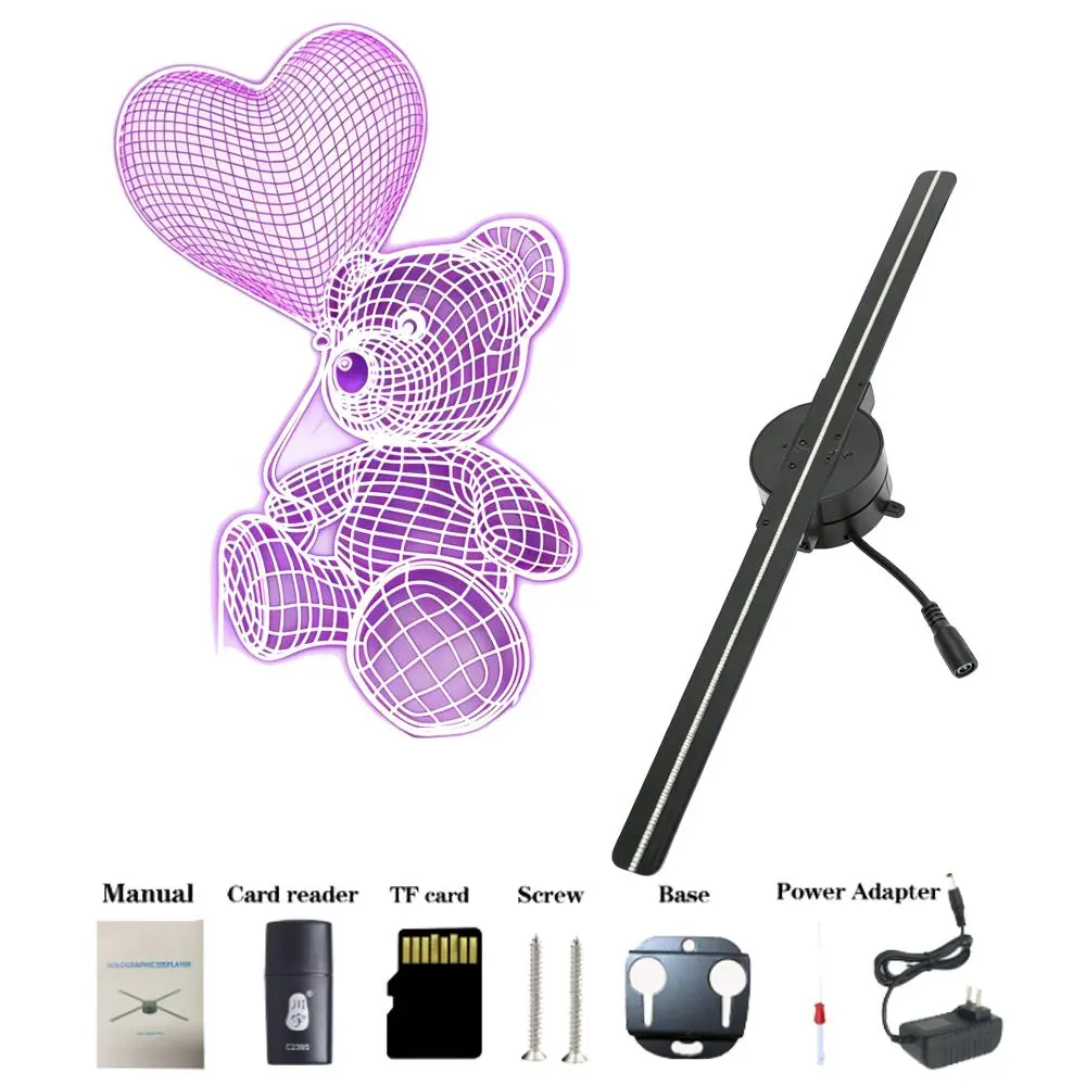 16.5in 3D Hologram Projector, 224 HD LED Beads, Custom Editing & Multiple Controls, Borderless Floating Images for Business & Events