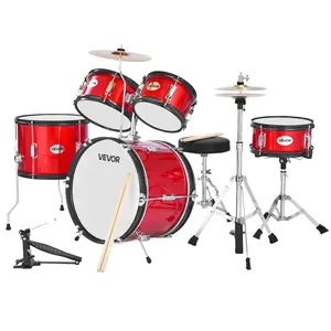 fathersdaygift  VEVOR Kids Drum Set, 5-Piece 16 in Junior Drum Sets, Beginner Drums Set with Adjustable Throne, Cymbal Two Pairs of Drumsticks, Musical Learning Drums Instruments Kit, for Children Ages 6-13 (Red)