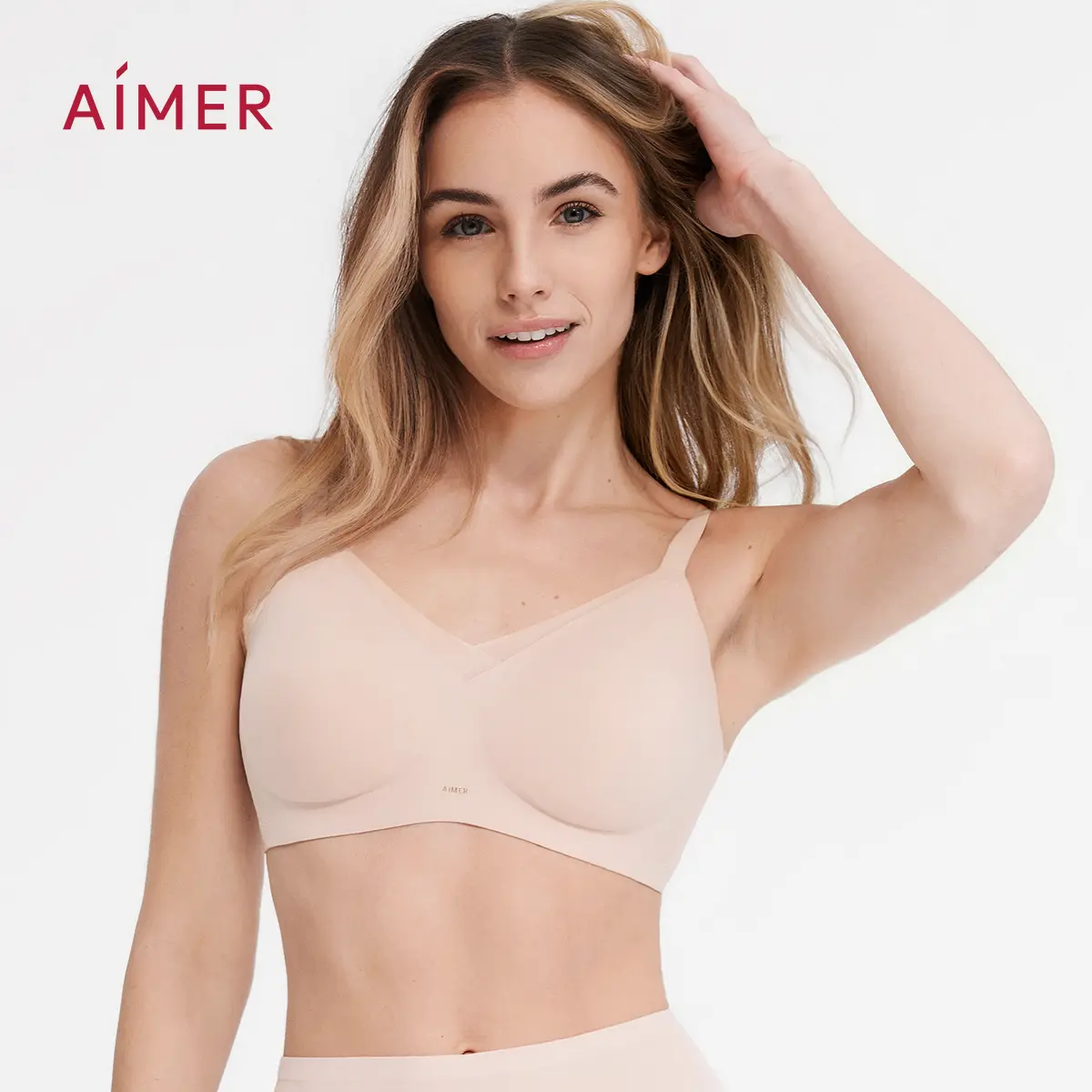 AIMER SkinVeil Wireless Seamless Bra – V Neck Breathable Comfort, Asian Fit (Runs Small, Size Up for US Fit) Mothers Day Gift