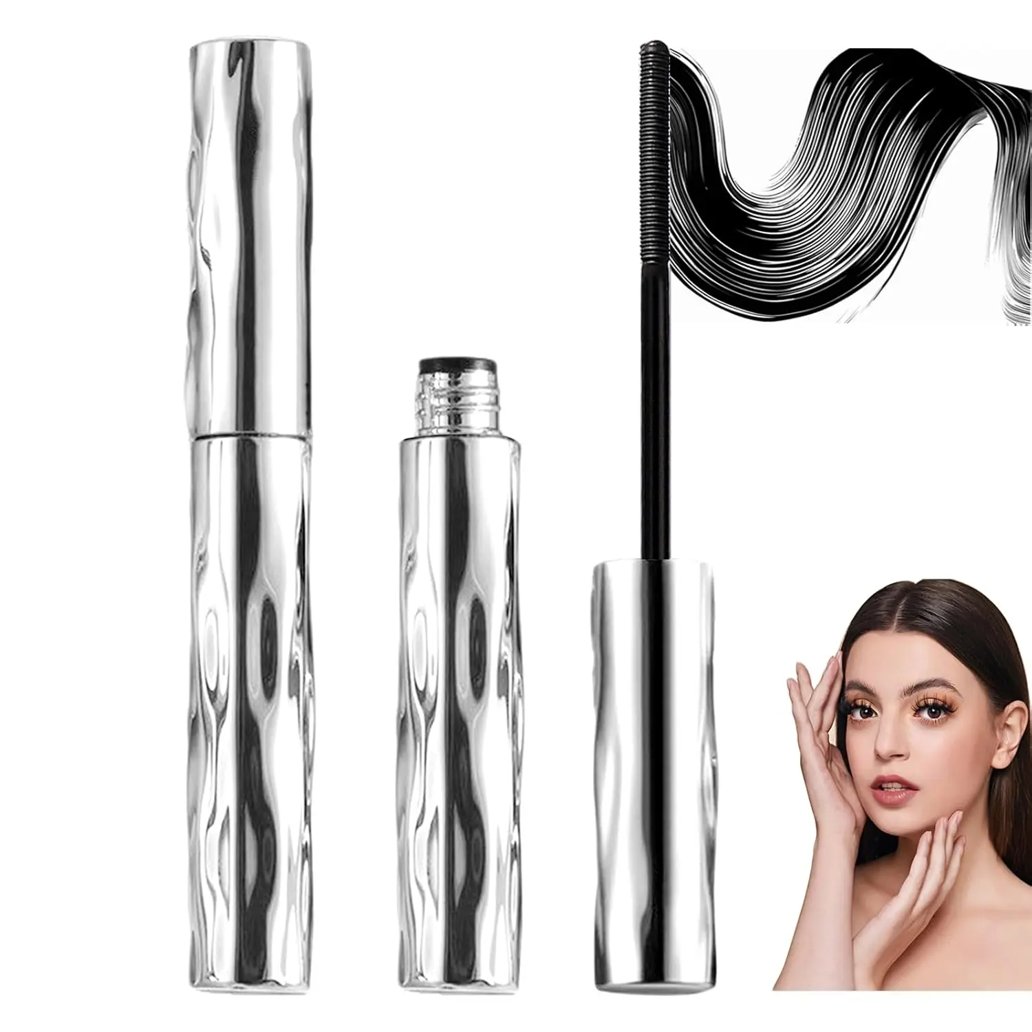 Waterproof Metal Wand Mascara，Black Washable Metal Mascara Wand，Steel Tube Mascara Primer，Super Voluming Lash Extensions，Long Lasting Smudge-Proof No Flaking-1pc