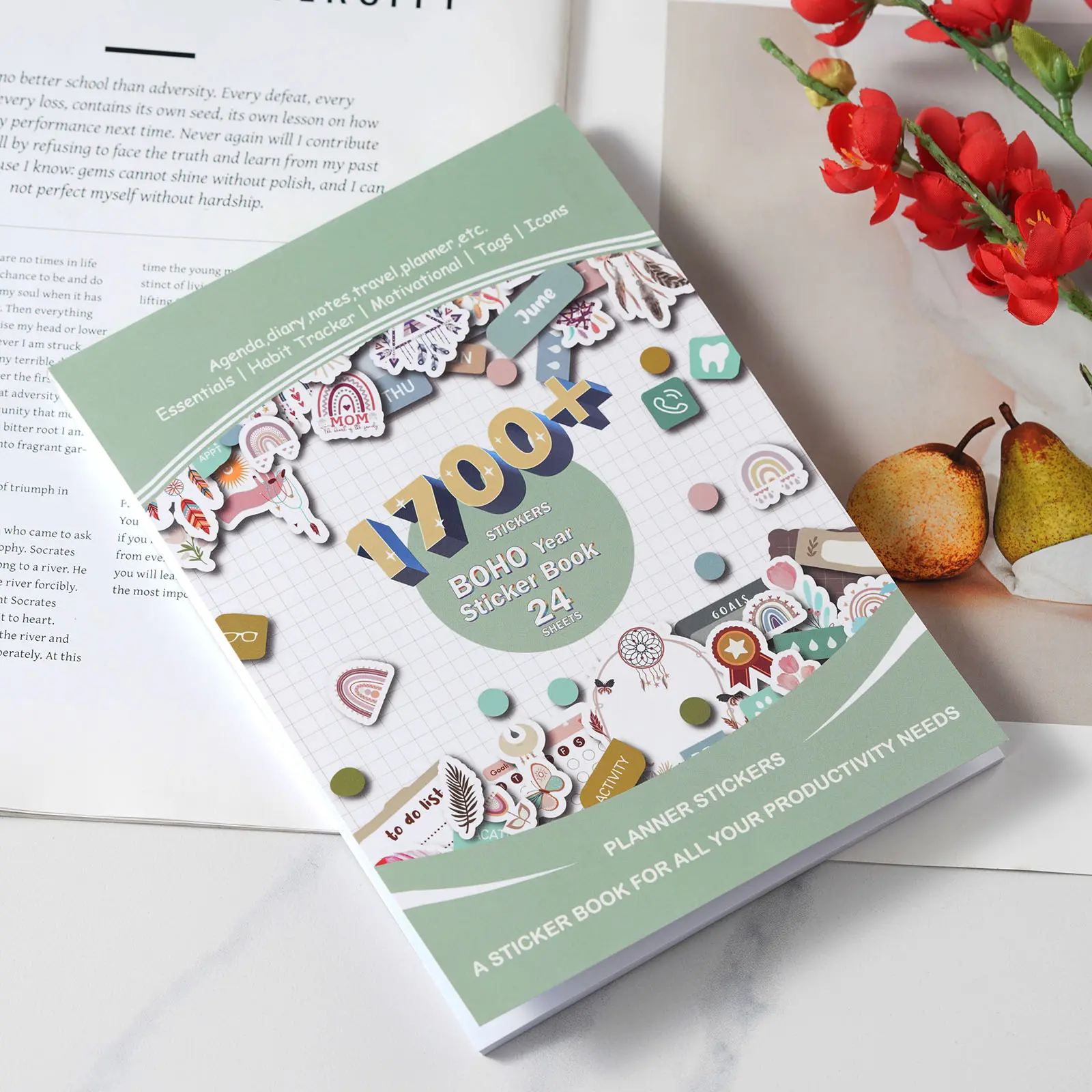 Boho Aesthetic Yearly Planner Stickers Book, Decal Stickers Book, 24 Pages/Sticker Sheets, 1700+ Stickers, Daily Calendar, Monthly Function, Budgeting, Work, Activities, Diary