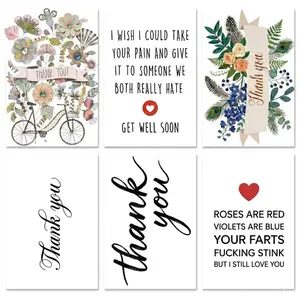 Funny Thank You Cards Box Set — 6 Unique Greeting Cards for Gratitude, Get Well Soon & Appreciation