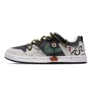 Nike SB Alleyoop Snake Year Limited Edition Hand-Painted Low-Top Skate Shoes for Men in Gray-Green with Slip-Resistant and Lightweight Features Trending Shoes, House White Official Shoes to Get / Maison Mihara