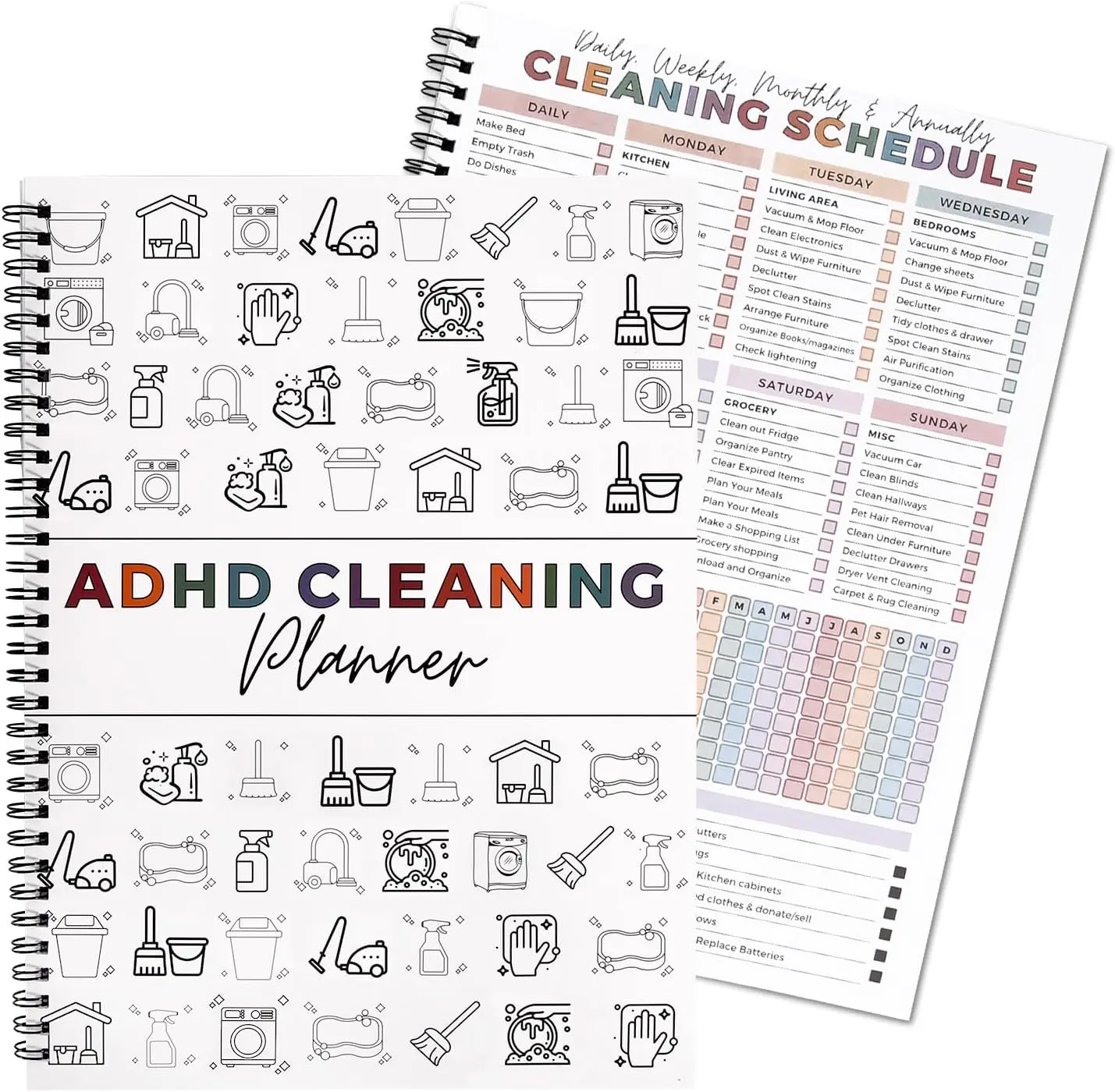 Cleaning Planner - Fully Reusable Planners with Laminated Pages, Cleaning Schedule and Checklist with Daily Weekly Monthly Emergency Plans, Cleaning Planners for Adults Women, Cleaning Planner for Adults