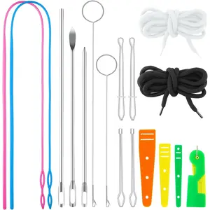 17 count Drawstring Threader Tool Set, Stainless Steel Sewing Loop Turner Hooks with Latch, Flexible Drawstring Threader, Easy Rope Threader Clips for Jackets Coats Pants Hoodies Sweaters