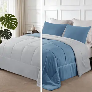 Lightweight Reversible Twin Size Comforter Set, Down Alternative Comforter with 1 Pillow Sham, Twin Size Bedding Set for All, Bluish Grey