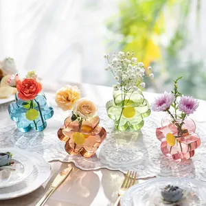 Bud Vases for Flowers: Colorful mini Vase Set Girly Home Shelf Decor - Cute Glass Vases for Centerpieces Modern Artistic Living Room Office Bedroom Baby Shower