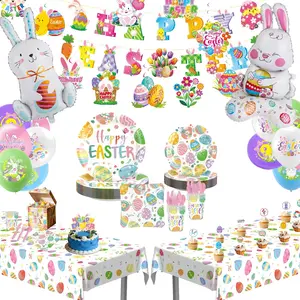 Happy Easter Themed Party Supplies, Plates Napkins Cups Tableware, Happy Easter Banner, Hanging Swirls, Egg Tablecloth, Bunny Foil Balloons, Cake Topper, P