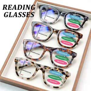 4-Pack Progressive Multifocal Blue Light Blocking Reading Glasses, Women's Exclusive. Features spring hinges for a comfortable fit across various face shapes, with triple-zone vision adjustment. Ideal for computer work, reading, and daily commuting.