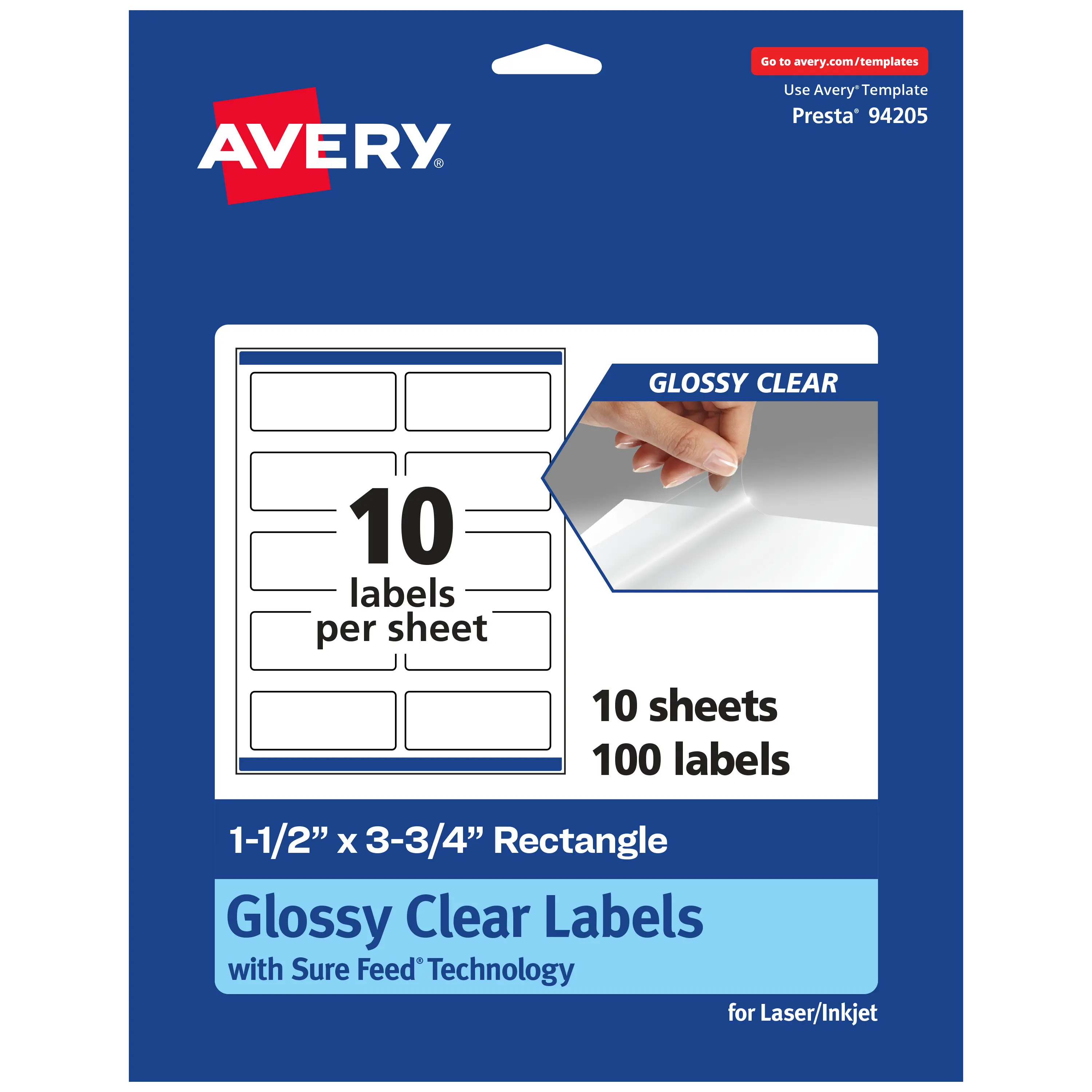 Avery Glossy Clear Rectangle Labels with Sure Feed, 1.5" x 3.75"