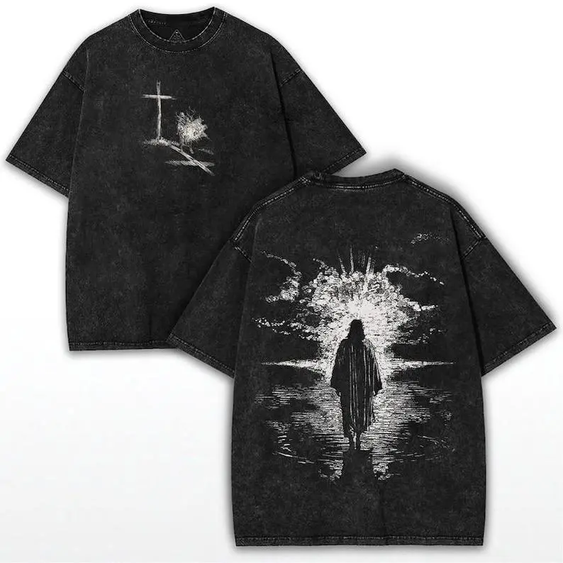 Men's Crown of Thorns Jesus Graphic Oversized Tee - Vintage Washed Heavy Cotton Classic Print Short-Sleeve Christian Top, Covenant Penny T-Shirt Fabric Butcher Themed Menswear boys merch everyday good graphic tees fathersdaygiftideas t shirt t shirts