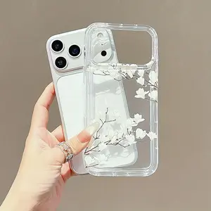 Transparent Peony Flower Protective Phone Case for iPhone 17 16 15 14 13 12 11 Pro Max Series, Lightweight Fashion Shockproof Soft Shell