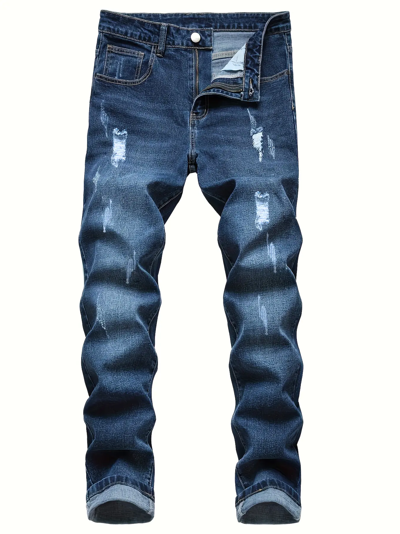 Men's Elastic Stretchable Washed Ripped Jeans, Slim Fit Versatile Trendy Distressed Denim Skinnies Skinny Pants, Casual All Season Denim Trousers for Men