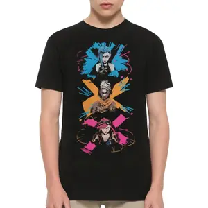 DreamShirts Arcane Powder Ekko Vi Graphic Tee - 100% Cotton, Short Sleeve, Crew Neck, Black with Vibrant Animated Print, Casual Fit, Machine Washable - 3X-Large, EWH