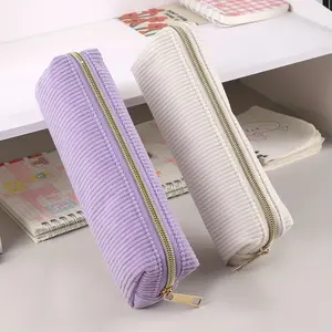 High-Quality Corduroy Pencil Pouch, Spacious Durable Polyester with Zipper Pull, Sleek Minimalist Design for Students & Professionals, Pencil Bag, Office Supplies