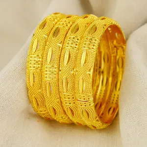 4pcs Dubai Gold Color Bangles Bracelets Nigerian Bridal Wedding Party Luxury Jewelry Gifts Hawaiian Arabic African Bangles