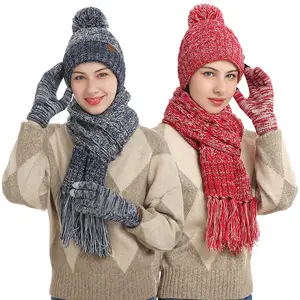 Winter 3-Piece Set: Colorful Chunky Knit Beanie, Scarf & Touchscreen Gloves | Matching Warm Accessories Gift for Women & Men