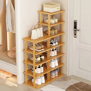 5/7/8 Tiers Vertical Shoe Rack, Wood Narrow Shoe Rack, Small Shoe Organizer, Space Saving Corner Shoe Shelf, Tall Shoe Tower, Free Standing Shoe Rack for Entryway, Closet, No-Tool Need