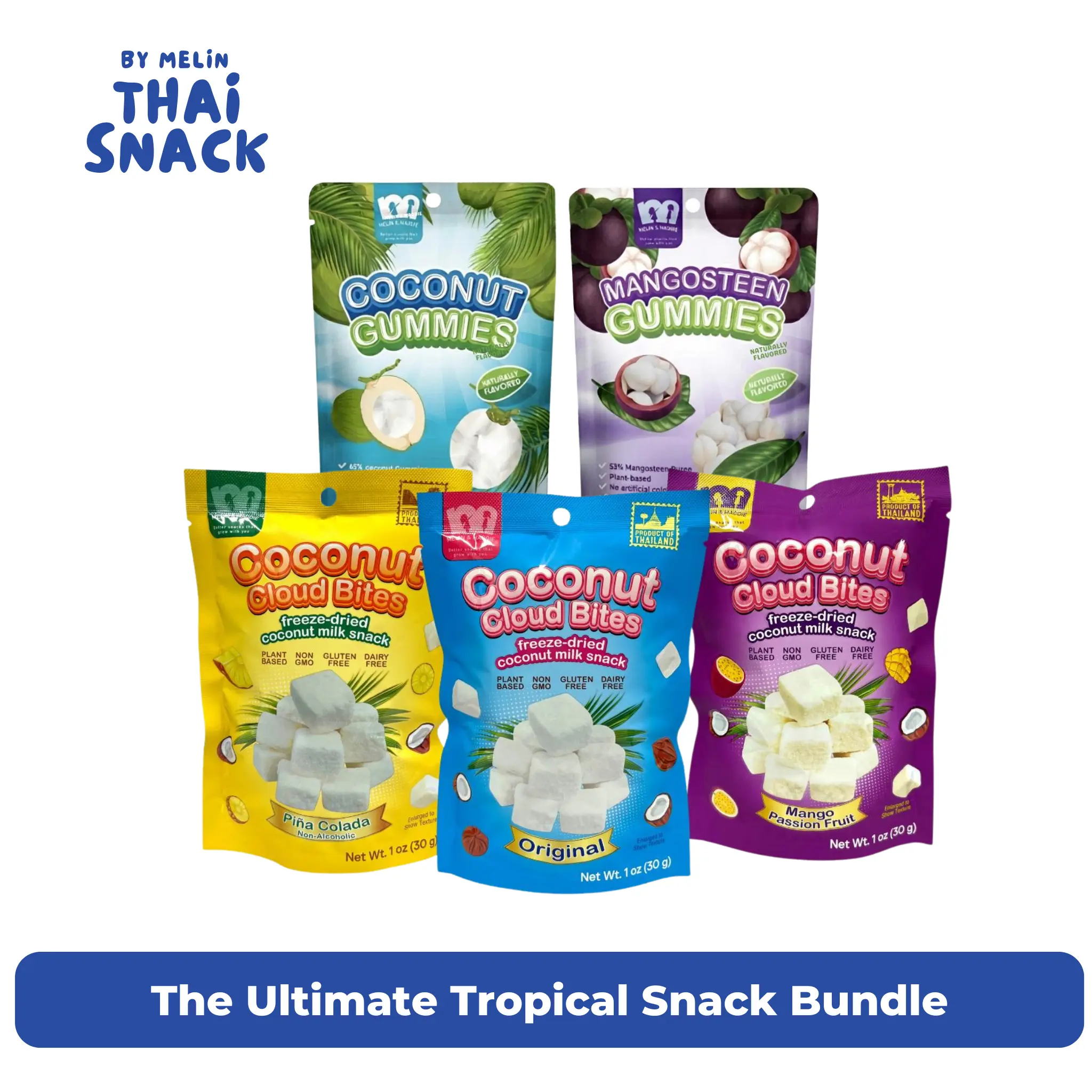 Tropical Exotic Snack Bundle (5 Packs) - Sweet Party Snacks, Real Fruit Novelty Candy, Bites Fruit & Chewy Gummies, Crunchy Freeze-Dried Coconut Bites | Vegan, Dairy-Free, Natural Flavors, Pouches