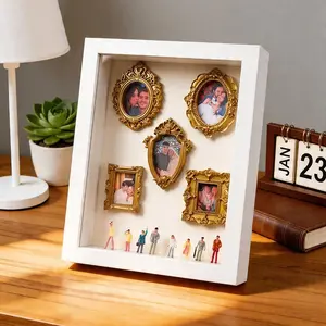 Mini Retro DIY Photo Frame Set with Display Box, Resin Vintage Style Decor, Wall or Table Mount, Perfect Gift for Friends