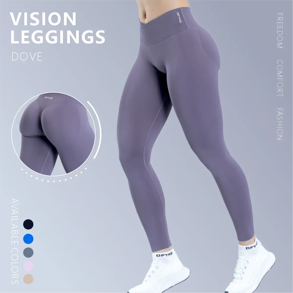 DFYNE Women's High Waist Sports Leggings, 4-Way Stretch Soft Naked Feel Athletic Fitness Pants, Moisture Wicking Tummy Control 3D Butt Lift Bottoms for Yoga, Gym, Athletic Fitness Leggings, Butt-Lifting High-Waist Women's Sports Leggings
