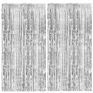 6 Pack Silver Backdrop Curtain – Foil Fringe Tinsel Streamers for Party Decor, Shiny Sparkle Photo Booth Props for Birthday Bachelorette New Year Christmas Wedding Baby Shower Disco Events