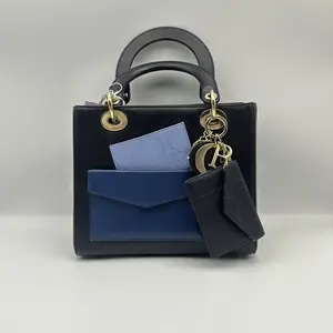 Pre-owned Dior hz9 Dior, Lady Dior, Limited Edition Pocket Series, Gold tone Hardware, Medium Size, Black/Color block, Calfskin, Handheld & Crossbody Bag