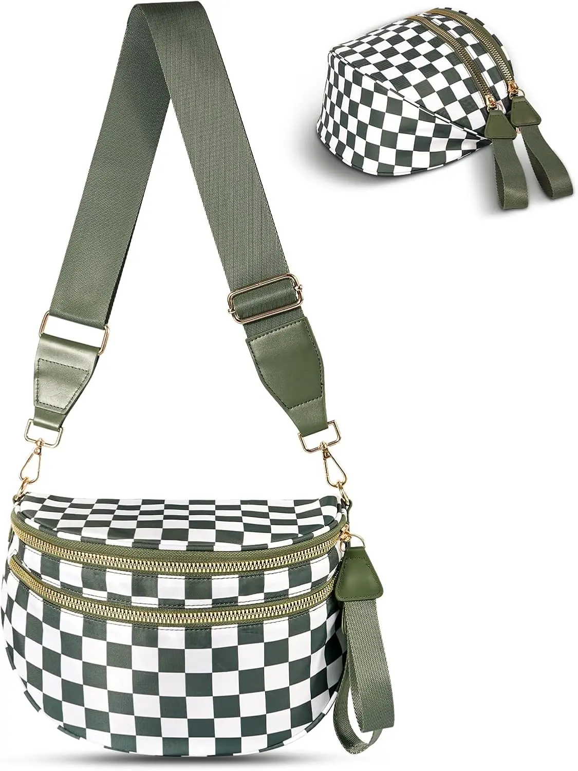 Checkered Crossbody Bag, Bum Bags for Women Crossbody,Spacious Sling Bag Purse Fanny Packs with Shoulder Strap