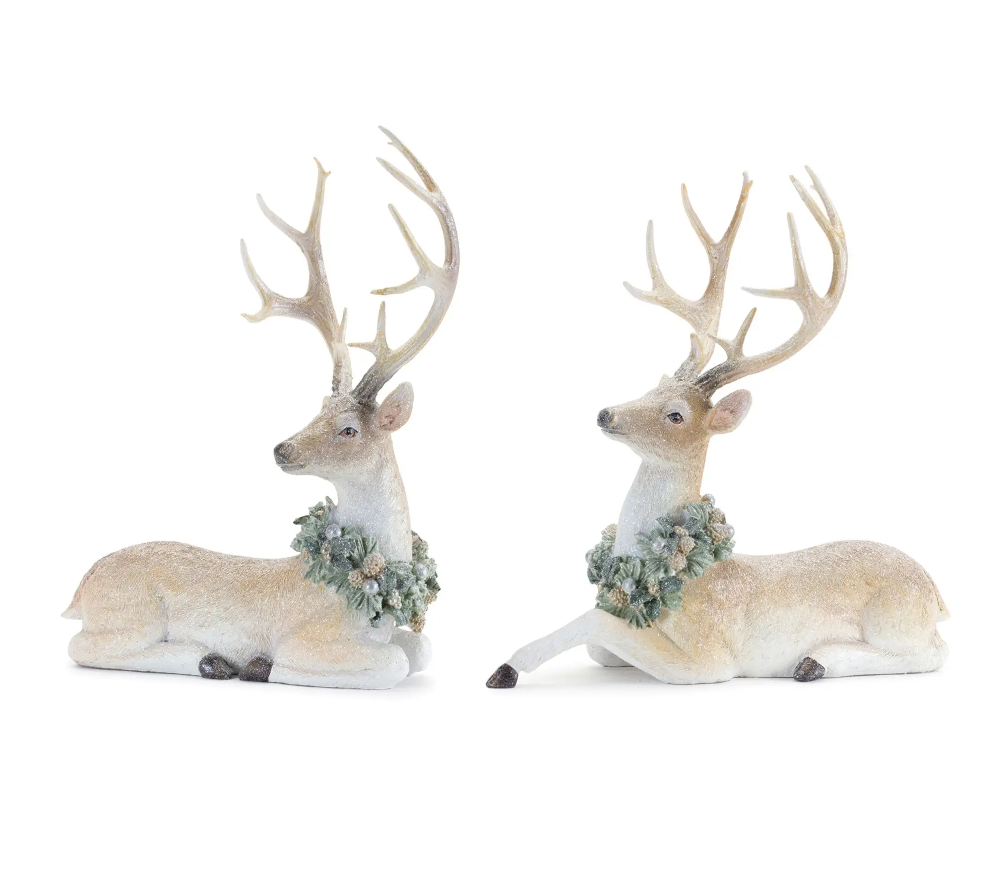Melrose Glittered Deer with Holly Wreath (Set of 2)
