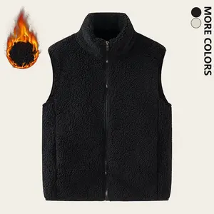 Men's Solid Color Zipper Vest Jacket, Autumn Winter Trendy Retro Style Sleeveless Fleece Vest, Outdoor Windproof Stand Collar Waistcoat, Suitable for Daily Activities Wear