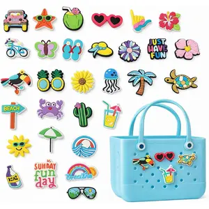 30PCS Charms for Bogg Bag, Hawaii Accessories Flowers Letters Glasses Beach Cute Decoration Bag Charms for Bogg Bag Rubber Tote Beach Bags