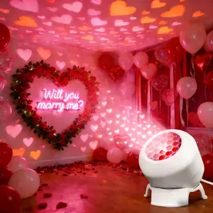 Valentine's Day USB projector light, Romantic heart-shaped projection decorative light, 360-degree rotatable, dynamic projection effect, photo background wall light, bedroom ceiling USB LED projector, suitable for room decoration, couple dates, proposals