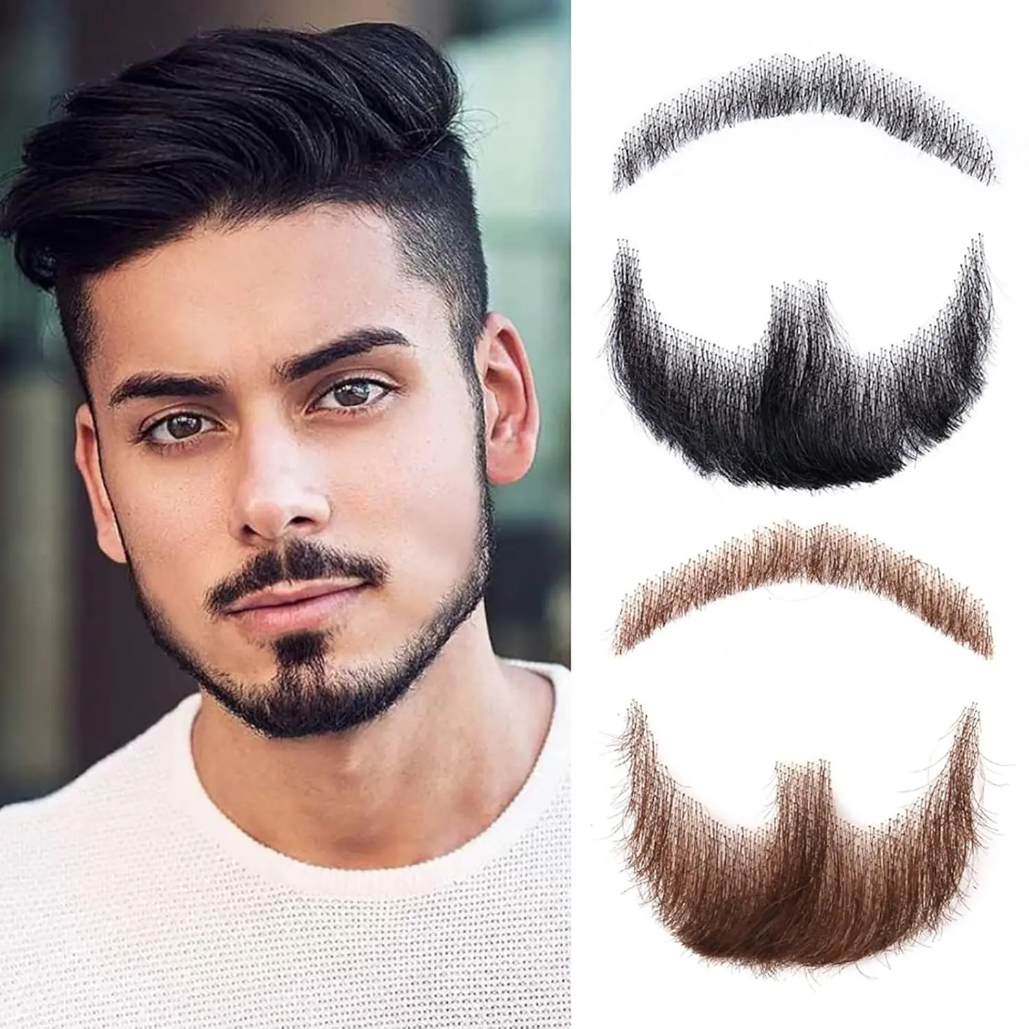 Fake Beard Goatee Beard Realistic 100% Human Hair Full Hand Tied Goatee False Beards Lace Invisible Fake Mustache for Halloween Dressing Men Makeup Entertainment/Drama/Party/Movie