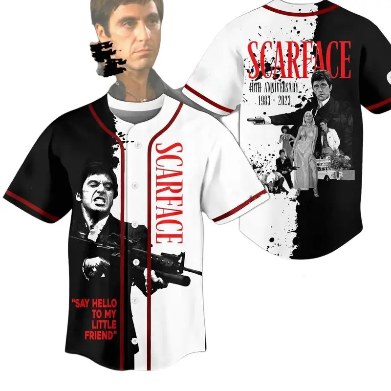 Scarface Unisex Baseball Jersey – Casual Sportswear for Couples, 90s Vintage Style, for Sports & Outdoor Activities
