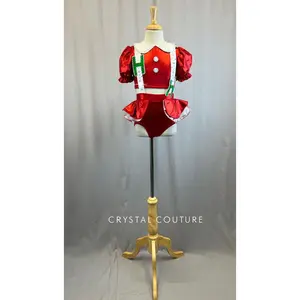 Custom Red and White Alphabet Two Piece With Suspenders and Rhinestones