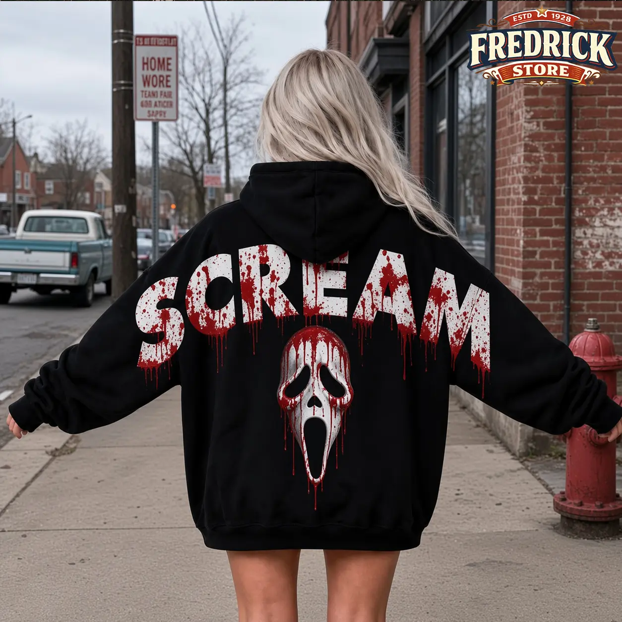 Ghostface Blood Scream Movie Horror Firm Club Shoulder-to-Shoulder Back Lettering Sweatshirt Hoodie, Halloween Scream Movie Graphic Tee, Spooky Season, Gift for Him and Her, Vibes