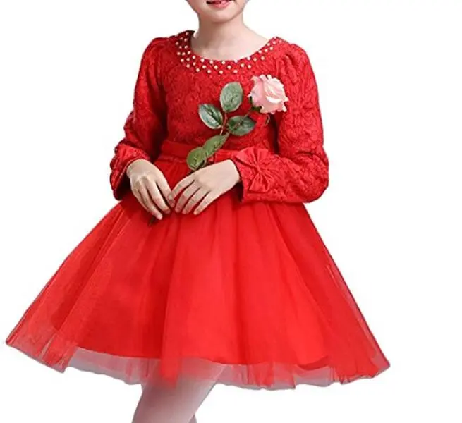 USED-DoufineWomen Doufine Girl's Bow Embroidery Long Sleeve Baby belt Princess Dresses 2 130cm