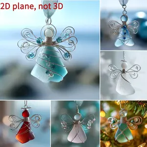 6 Piece Set Shimmery 2D Acrylic Flat Angel Ornament Festive Christmas Hanging Decor with Soft Color Tones for Holiday Trees & Cozy Seasonal Displays