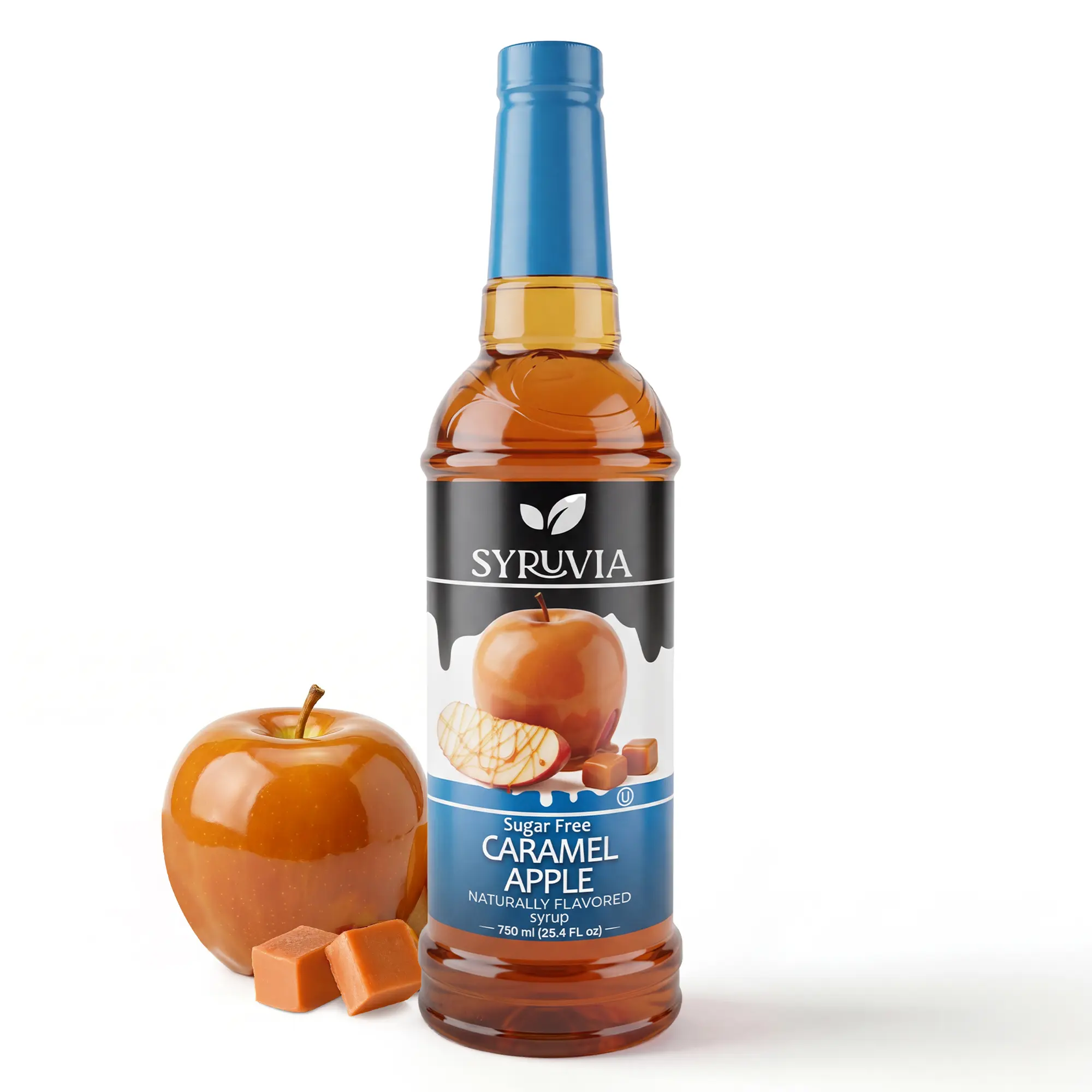 Syruvia Sugar Free Coffee Syrup, Caramel Apple Flavored Syrup for Drinks, Lattes, and Desserts, Natural Flavors – 25.4 fl oz