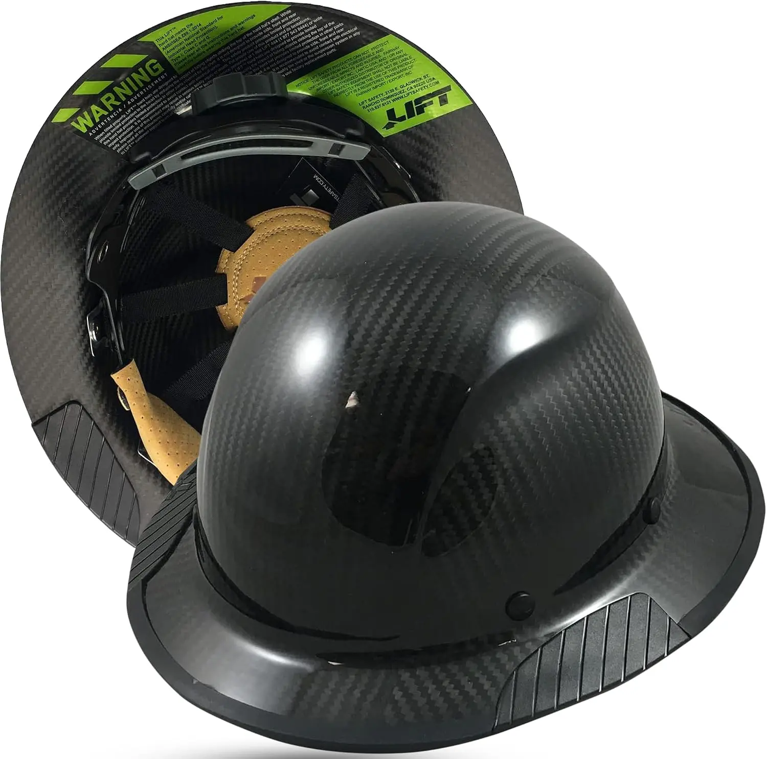Lift Safety Actual Carbon Fiber Full Brim Hard Hat with Texas America Safety Company Protective Edging and Hard Hat Tote