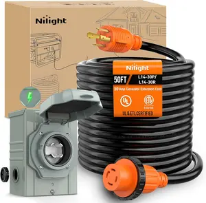 Nilight 30A 50FT Generator Extension Cord Power Inlet Box with Locking Connector 125/250V 7500W 10 Gauge STW ETL Listed 4 Prong L14-30P L14-30R Cable for RV Outdoor Use