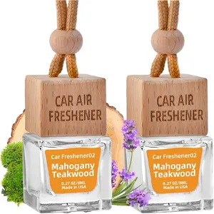 Hanging Car Freshener, 2 x 8ml Long-Lasting Natural Air Diffusers, Mahogany Teakwood Scent, Non-Toxic & Eco-Friendly Car Accessories, Gift for Women, Lasts Up to 90 Days, Made in USA