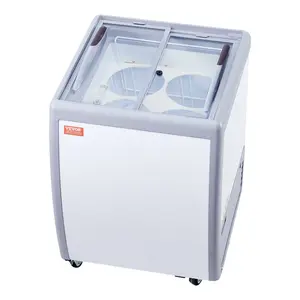 VEVOR Commercial Ice Cream Display Case, 16.3 Cu. ft Chest Freezer, Mobile Glass Top Deep Freezer, Restaurant Gelato Dipping Cabinet with 5 Wire Baskets, 2 Sliding Glass Doosr, Locking Casters, WhiteVEVOR Super Brand Day